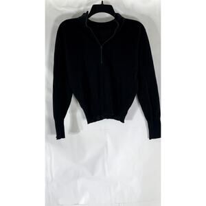 UNBRANDED Women's Black Quarter-Zip Long Sleeve Knit Cropped Sweater SZ S